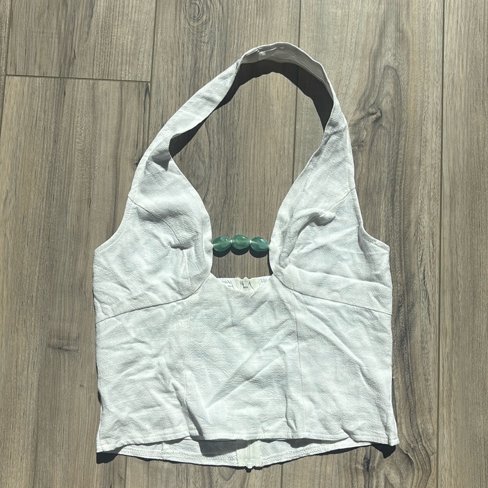 Sexy halter white tank with beaded detailing